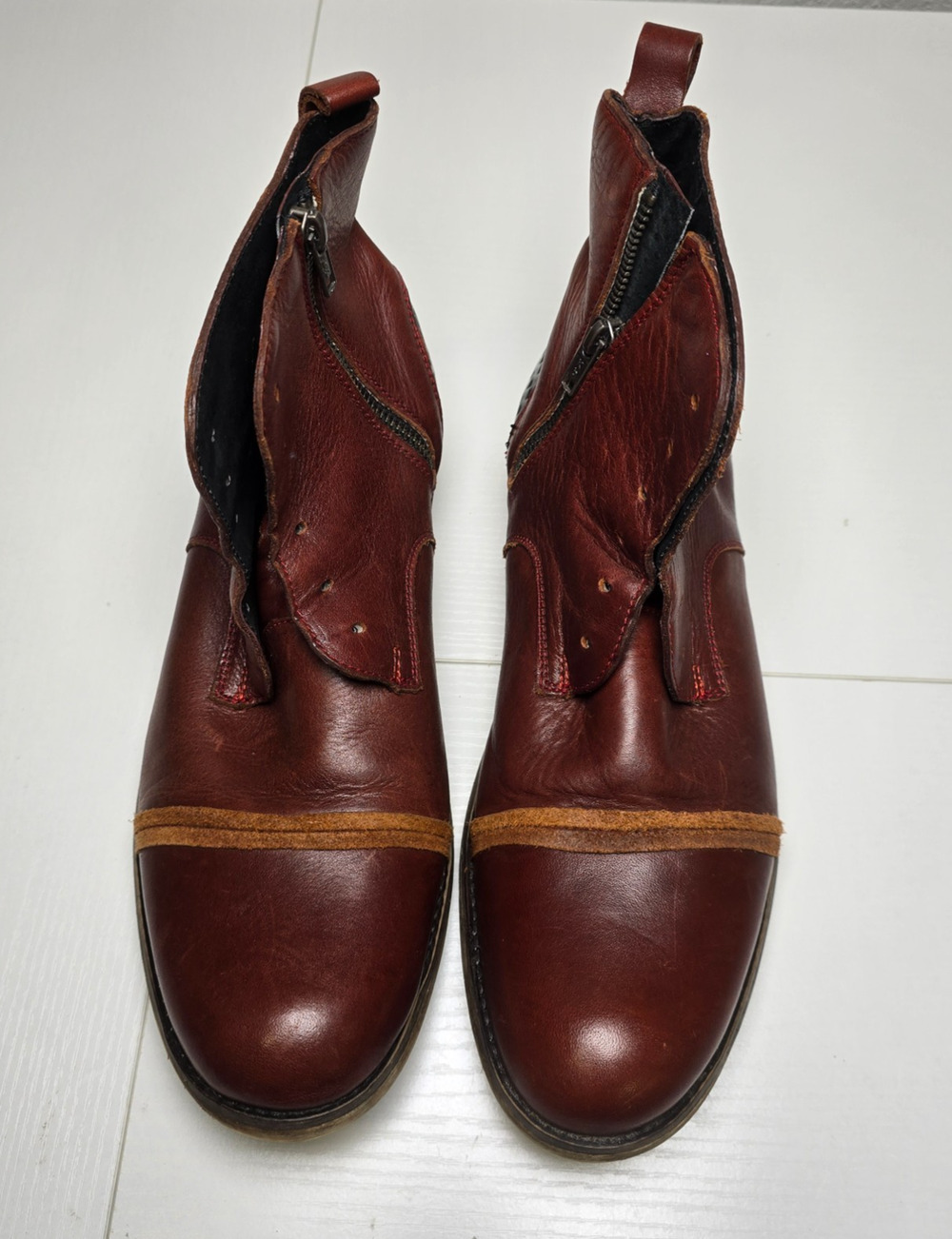 Paruno Renato Lopez Mens 10.5 Brown Leather Zip Ankle Boots Cap Toe